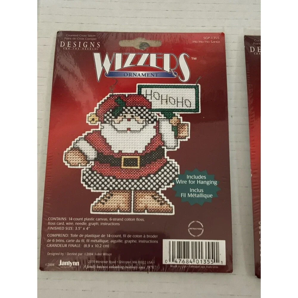 Wizzers Cross Stitch Ornament Kits Lot Of 3 Gingerbread Stocking Santa